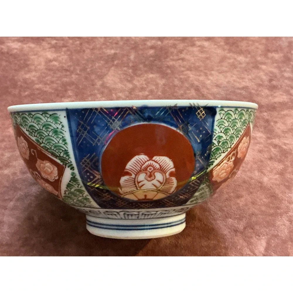 Vintage Japanese Imari Porcelain Bowl Hand Painted Floral Gold Gilt 4.75 Inch